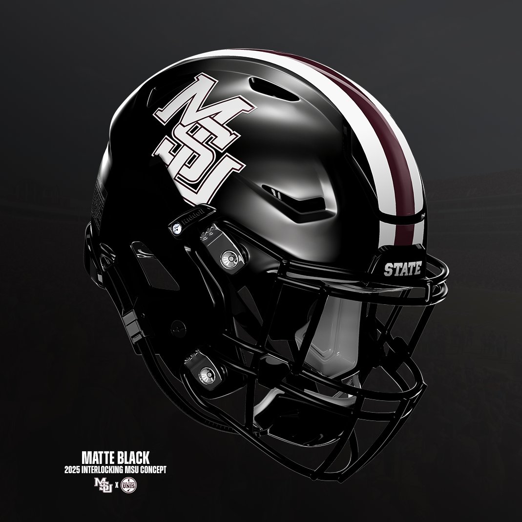 More details and a new look at how I'd do it if the Interlocking MSU were to return!

- Consistent color usage and striping; emphasis on 𝐦𝐚𝐫𝐨𝐨𝐧 and 𝐰𝐡𝐢𝐭𝐞 except for alternates.
- Glossy finish on maroon and white helmets. Metallic silver. Matte black.

#HailState🐶🏈