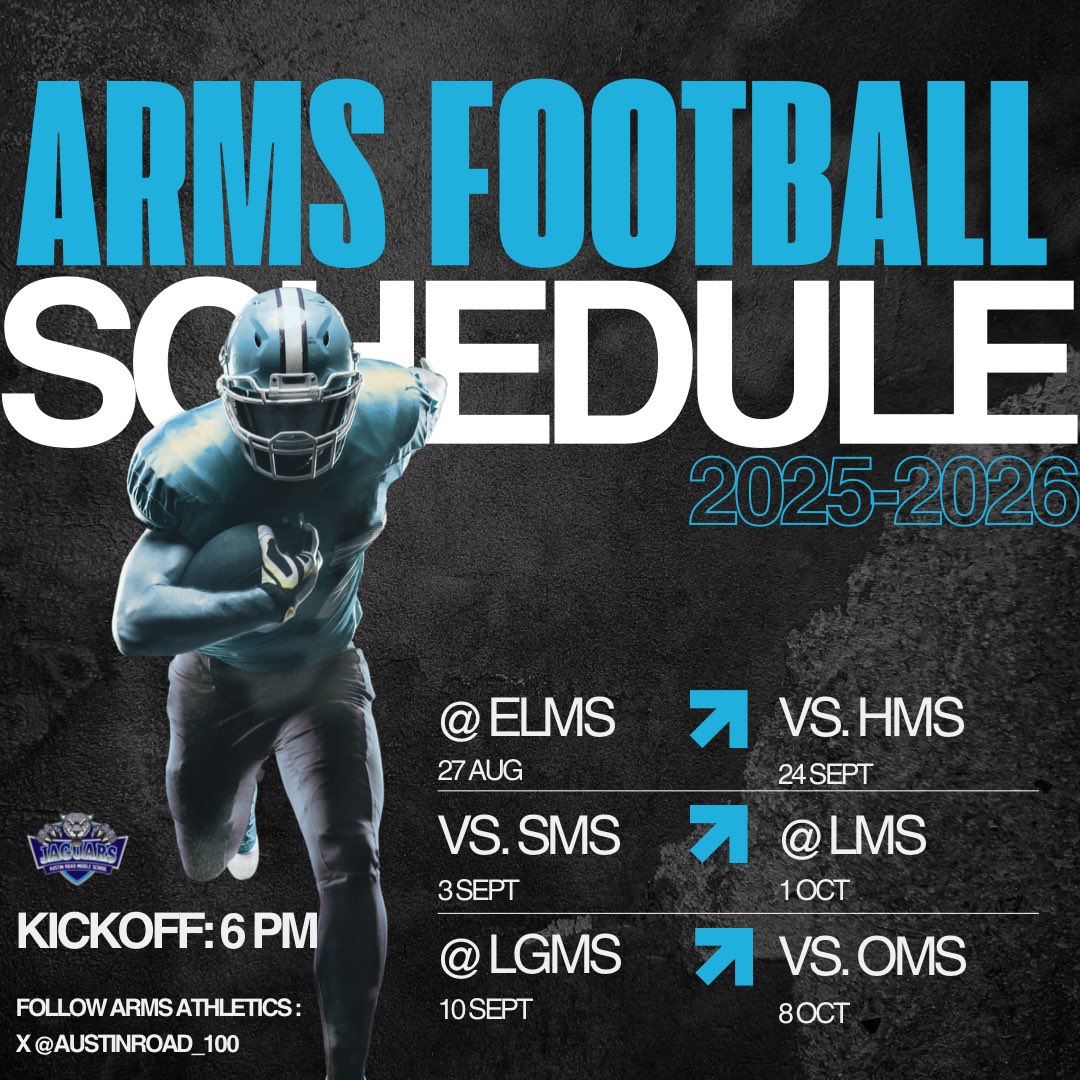 ARMS Athletics (@austinroad_100) on Twitter photo 🗣️ Jaguar Nation! It’s game time! Mark your calendars, show spirit, and let’s make this an unforgettable season for fall sports! 🐾 <a href="/LibraLBrittian/">Libra L. Brittian</a> <a href="/AOAddison_/">Ashlee Addison-Wrighton</a> <a href="/BWashing10/">Brittany Washington, Ed.S</a> 🗣️ Jaguar Nation! It’s game time! Mark your calendars, show spirit, and let’s make this an unforgettable season for fall sports! 🐾 <a href="/LibraLBrittian/">Libra L. Brittian</a> <a href="/AOAddison_/">Ashlee Addison-Wrighton</a> <a href="/BWashing10/">Brittany Washington, Ed.S</a>