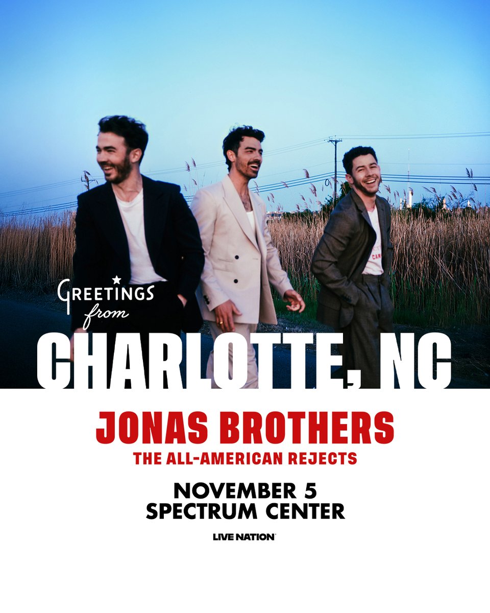 Spectrum Center (@spectrumcenter) on Twitter photo NEW MUSIC 🎸 🎤 <a href="/jonasbrothers/">Jonas Brothers</a> just released their NEW ALBUM Greetings from Your Hometown. Which song is your favorite? 💬 ⬇️
Don't miss the Jonas Brothers LIVE in Charlotte on November 5!
🎟️ 🔗Find ticket link in bio!
#spectrumcenter #clt #704 NEW MUSIC 🎸 🎤 <a href="/jonasbrothers/">Jonas Brothers</a> just released their NEW ALBUM Greetings from Your Hometown. Which song is your favorite? 💬 ⬇️
Don't miss the Jonas Brothers LIVE in Charlotte on November 5!
🎟️ 🔗Find ticket link in bio!
#spectrumcenter #clt #704