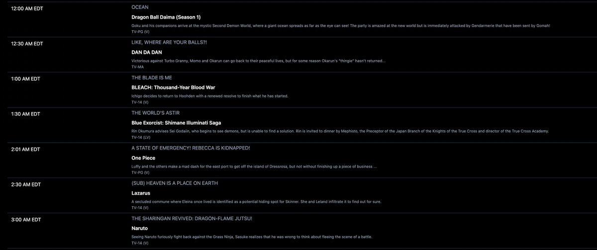Despite not appearing on the newly announced #Toonami schedule for August 23rd on Facebook, Naruto is actually present on the official #AdultSwim schedule for that night!