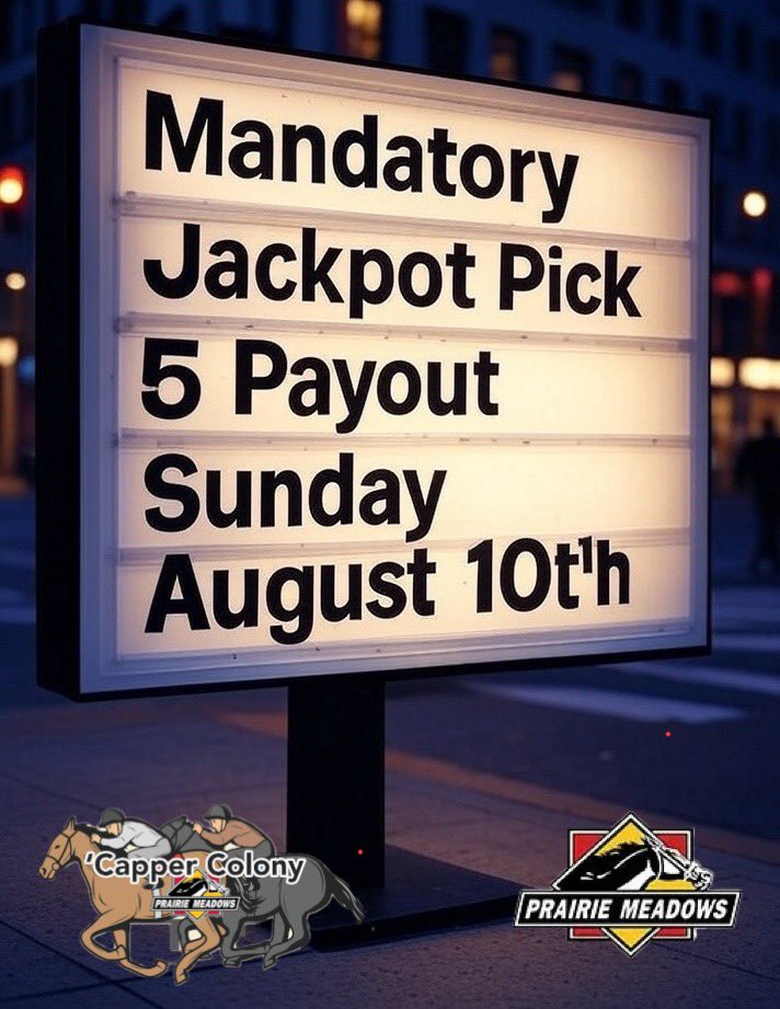 ATTENTION HANDICAPPERS- MANDATORY Jackpot Pick 5 payout this SUNDAY 8/10.  Current carryover $249,089 going into tonight’s card.