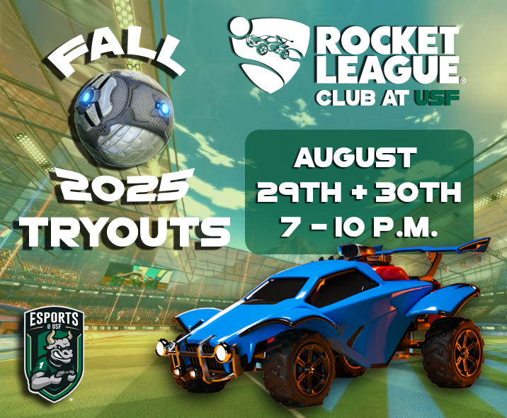 MAJOR KEY ALERT!!!!
USF Rocket League club is having competitive tryouts this month.
ALL RANKS WELCOME.
comment "retals is goated" to join the USF discord server