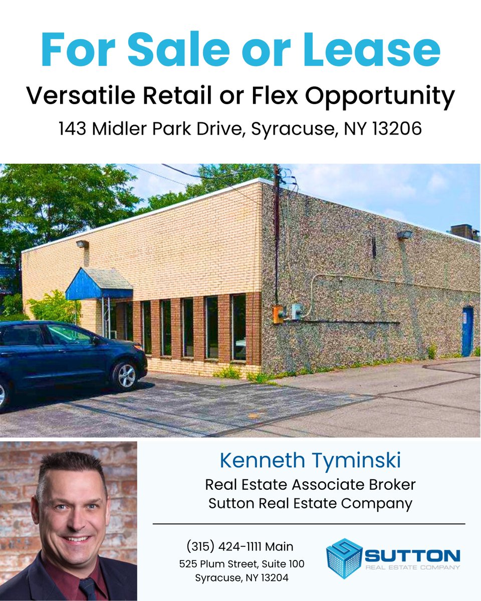 sutton_CRE's tweet photo. Versatile 5,000 SF space in East Syracuse! High ceilings, ample parking, and an open layout make this former lab ideal for retail, lab, or creative uses. Adaptable &amp; ready for your vision. Contact Ken: 315-243-4678 or ktyminski@suttoncos.com

#EastSyracuse #CommercialRealEstate https://t.co/8ZTfg1g1AD