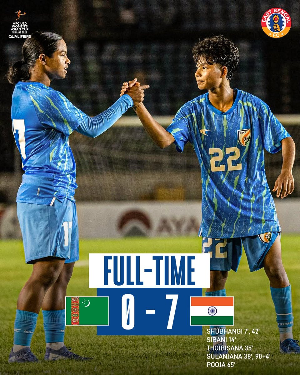 eastbengal_fc's tweet photo. A brace for #MoshalGirl Sulanjana and a crucial win for the #YoungTigresses! 💙🐯
#IndianFootball 🇮🇳 #U20WAC #TKMIND https://t.co/5ZCo9TCfRD