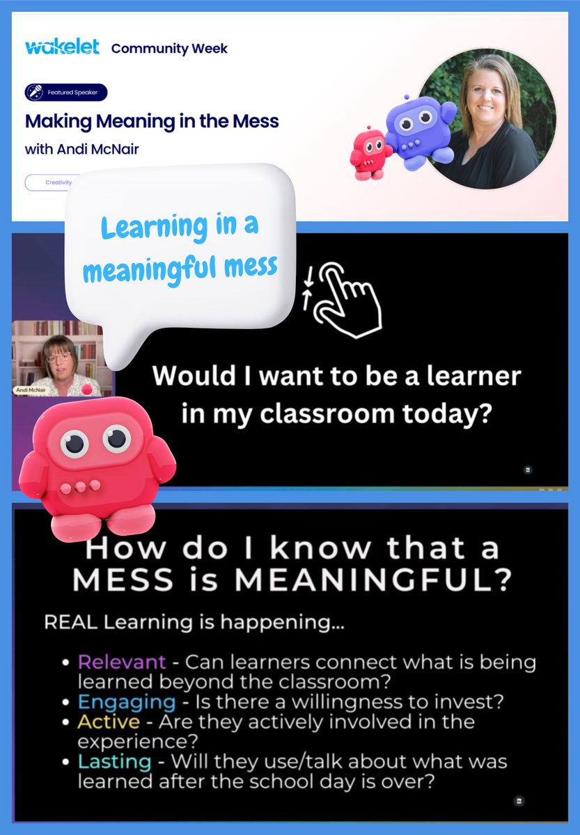 #WakeletCommunityWeek 2025 ended with amazing keynote speaker <a href="/mcnairan3/">Andi McNair #ameaningfulmess</a>
📌 learning is hard work but still fun
🧩 learning has to be struggling but meaningful
🔗 students need support
🗝️ show where the key is
🔨 <a href="/wakelet/">Wakelet 💙</a> is an absolute hammer for learning in a meaningful mess🩵