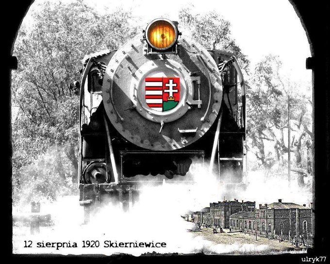 12 sierpnia 1920 do Skierniewic dotarł transport z Węgier.    
W krytycznym momencie wojny z bolszewikami na własny koszt Węgrzy dostarczyli zaopatrzenie wojskowe..       

grafika: <a href="/robert_ulrich77/">DosSietes❌</a>