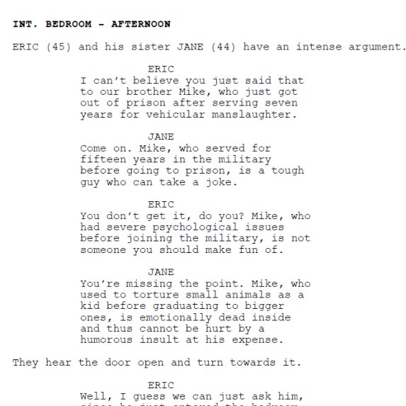 People keep telling me that the first page of my new script has too much exposition, but I don’t know. I just don’t see it