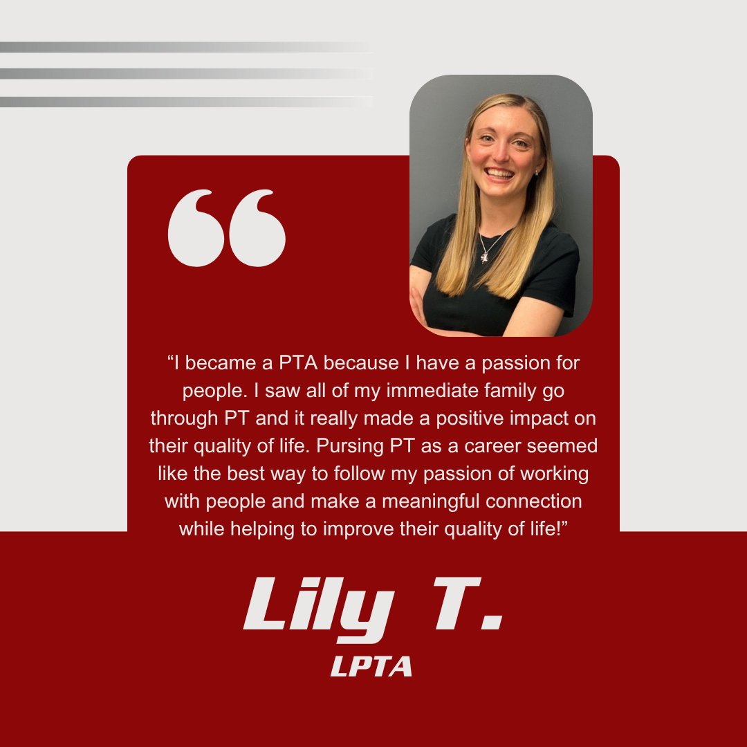 PeakOMPT's tweet image. Here’s why our amazing physical therapist assistant Lily chose this career path!💪✨ Discover her journey and passion for helping you reach your peak! Schedule an appointment today with Lily! #WhyWeDoWhatWeDo #PeakPerformancePT #PhysicalTherapy