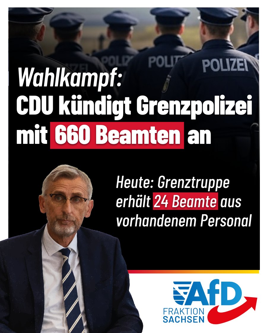 Im Landtagswahl 2024 kündigte die CDU eine sächsische Grenzpolizei mit bis zu 660 Beamten an. Übriggeblieben davon ist nun eine neue „Fahndungsgruppe Grenze“ mit 24 Beamten.

Loslegen soll sie ab 1. Oktober. Sie werde zunächst aus „vorhandenem Personal“ gebildet, berichtet die