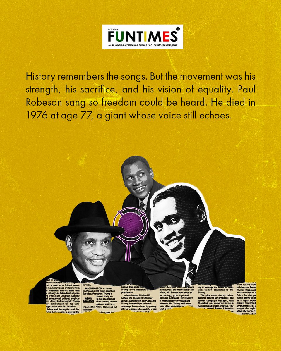 FunTimesMag's tweet image. His life proves the power of art, courage, and truth. Share his story and inspire someone to let their voice be heard.

#PaulRobeson #BlackHistory #SocialJustice #ArtAndActivism #CivilRights #BlackExcellence #HistoryMakers #VoiceForChange #CourageousVoices