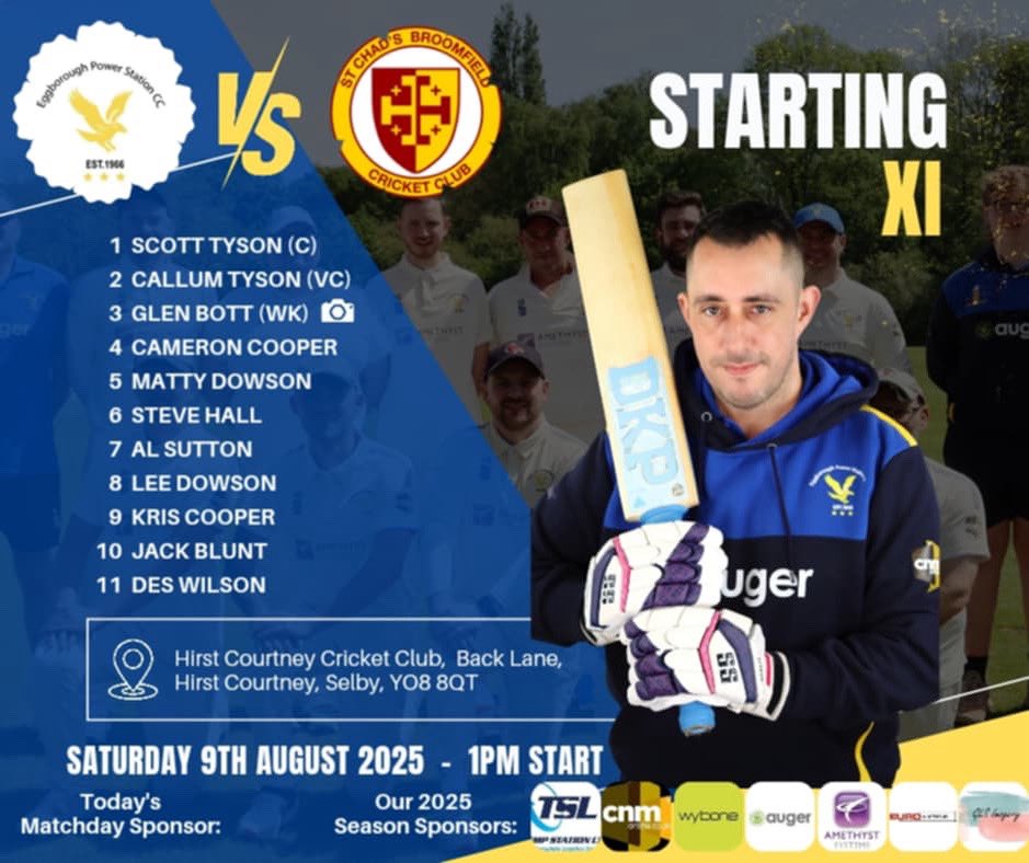 Tomorrows team at home to <a href="/StChadsCC/">St Chad's Broomfield CC🏏</a>, 1pm start 

#UpTheEagles🦅