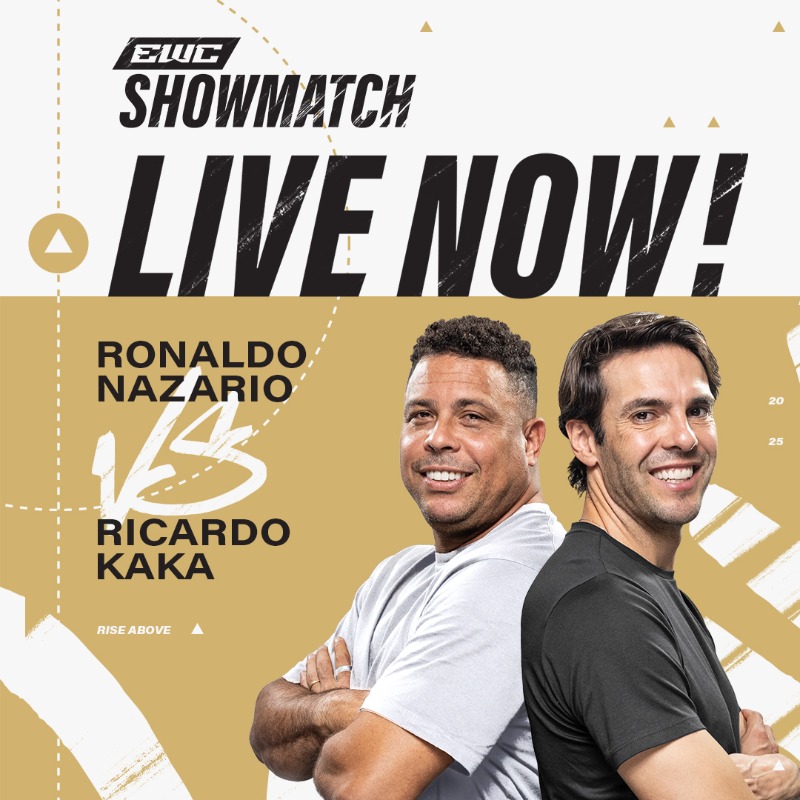 EWC_EN's tweet photo. Heroes rest. Legends rise again. Ronaldo and Kaka return to the global stage in an epic show match. Watch live as it happens RIGHT NOW.