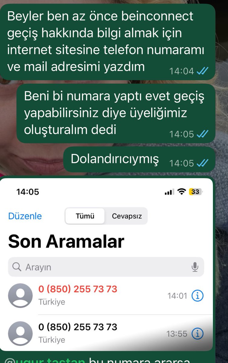 Aynısını bugün öğle saatlerinde yaşadım. Neden 0(850) numaradan arıyorsunuz bu yaptığınız işlemleri ben de zaten yapabiliyorum diyince karşı taraf biraz heyecanlandı. Suratlarına kapatınca tekrar aradılar.