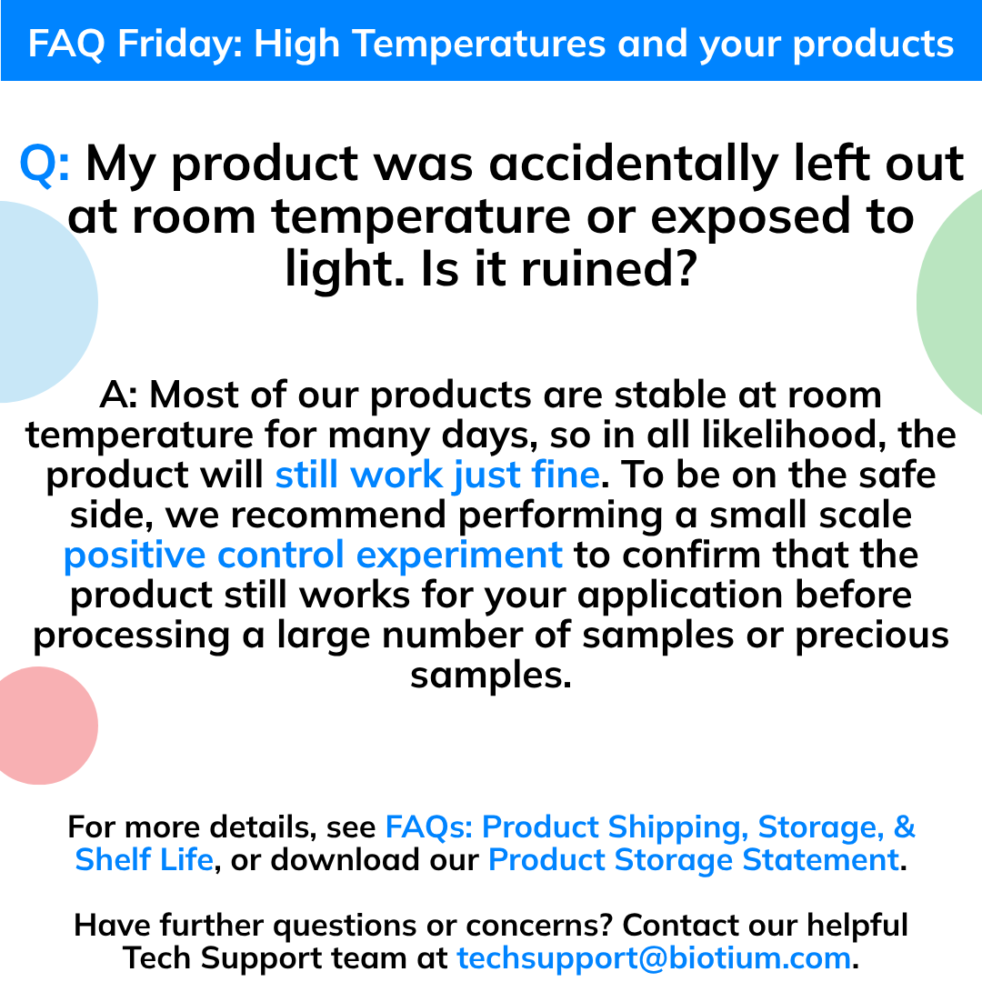biotium's tweet image. #FAQ Friday! As the #summer heats up, here are our helpful answers to common temperature-related concerns! 🌞 
Read more: biotium.info/47iwKxK
#sciencehelp #sciencecompany #labhelp #scienceadvice #fluorescencefriday