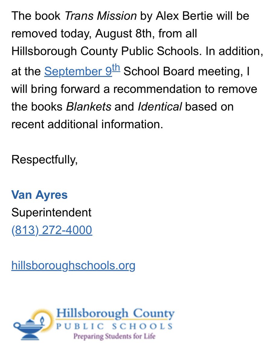StasiKamoutsas's tweet photo. We will continue to ensure that the material in Florida schools focuses on enhancing academic achievement, not gender ideology. @VanAyresHCPS was wise to pull these books. All school districts remain on notice and should govern themselves accordingly. https://t.co/u8CGTCTnnp