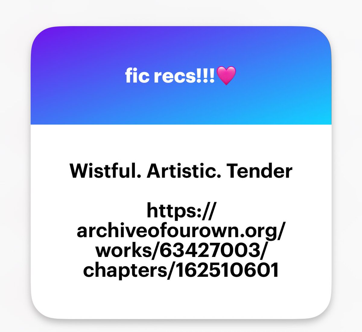 Wistful. Artistic. Tender 

archiveofourown.org/works/63427003…