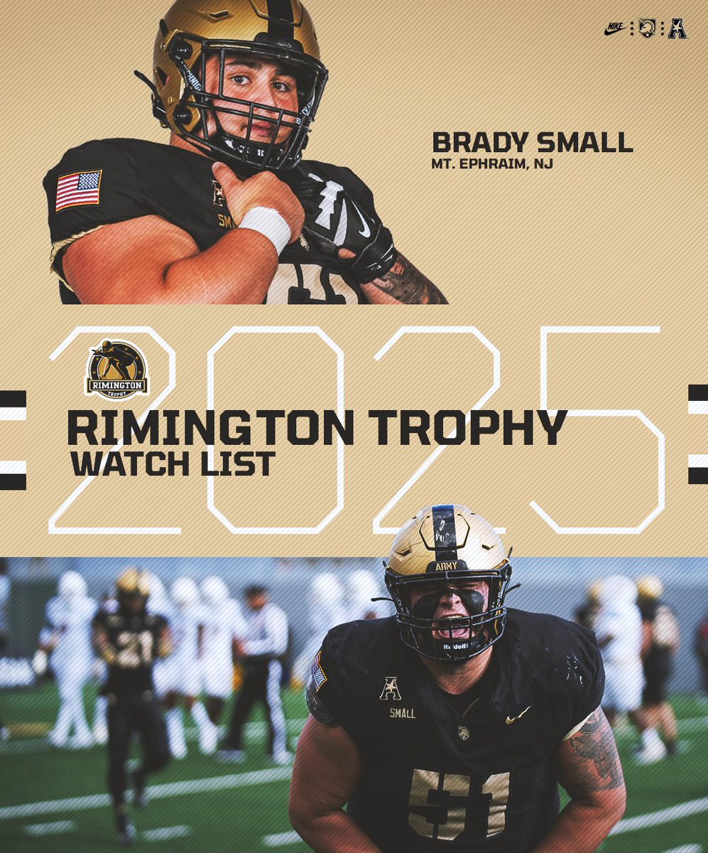 Army Football (@armywp_football) on Twitter photo Congrats Brady ๐๐๐
Small selected to <a href="/rimingtontrophy/">Rimington Trophy</a> Watch List for 2025 ๐ซก
โ goarmywestpoint.com/news/2025/8/8/โฆ Congrats Brady ๐๐๐
Small selected to <a href="/rimingtontrophy/">Rimington Trophy</a> Watch List for 2025 ๐ซก
โ goarmywestpoint.com/news/2025/8/8/โฆ