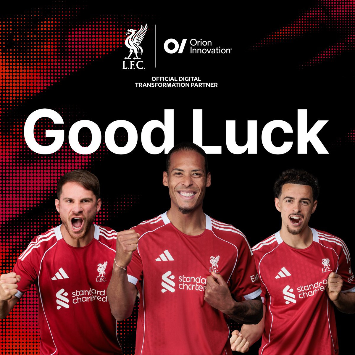 Wishing our Official Partner, <a href="/LFC/">Liverpool FC</a>, the best of luck ahead of their match against Crystal Palace in the FA Community Shield this weekend!
 
Let’s go, Reds! 🔴⚽
 
#LFC #CommunityShield #OrionInnovation #YNWA
