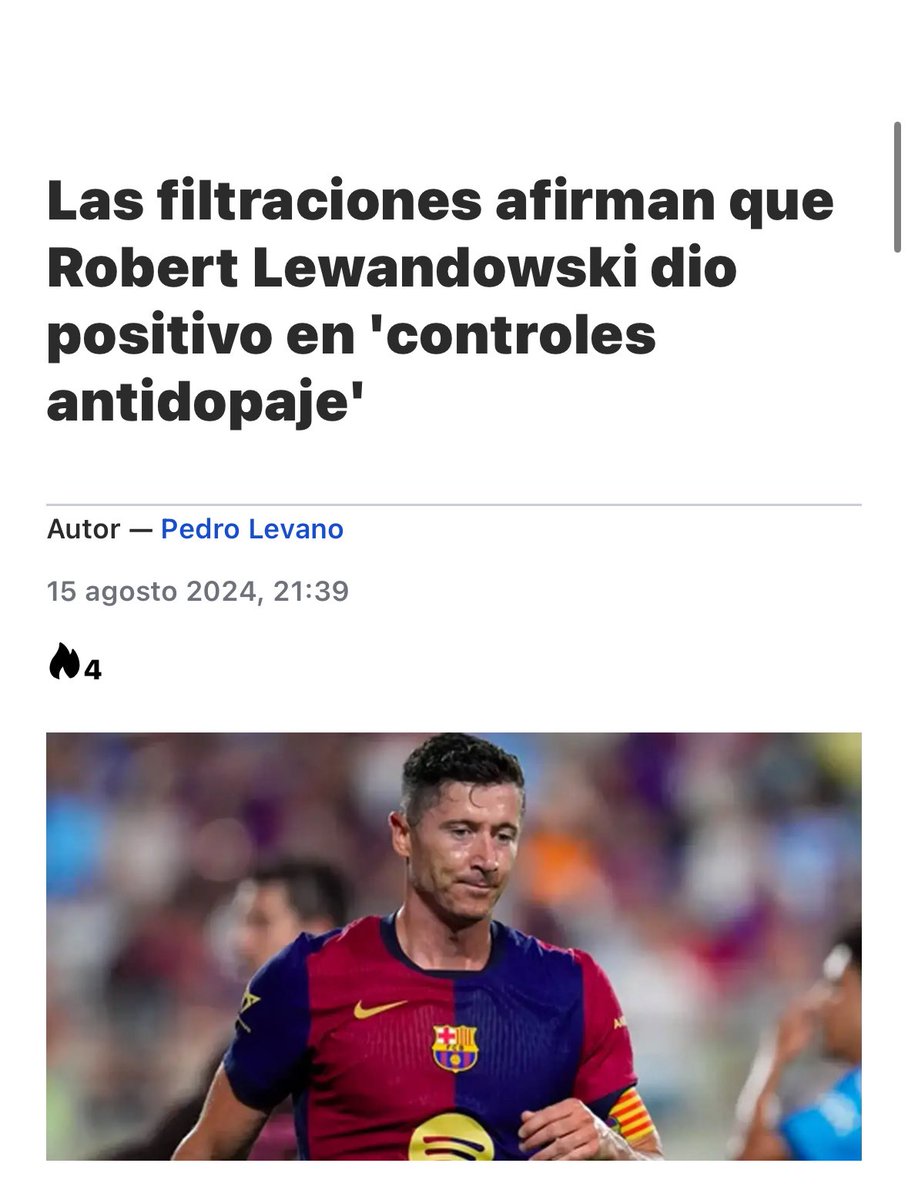 15 de Agosto de 2024, y ya se sabia que Lewandowski habia dado positivo en doping.

Lo han conseguido ocultar durante un año, hoy se les ha caído la careta.