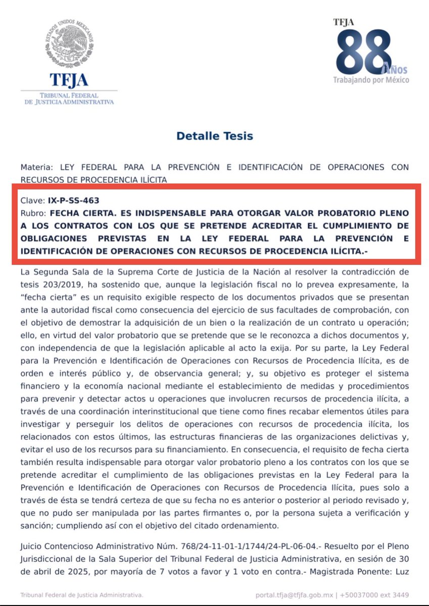 🚨 FECHA CIERTA = VALOR PROBATORIO ✅

El <a href="/TFJAMexico/">Tribunal Federal de Justicia Administrativa</a> confirma: sin fecha cierta, los contratos no sirven como prueba para acreditar cumplimiento en materia antilavado (LFPIORPI).

¿Tus contratos están blindados?
Avisados están!

#LaVozdelFiscalista