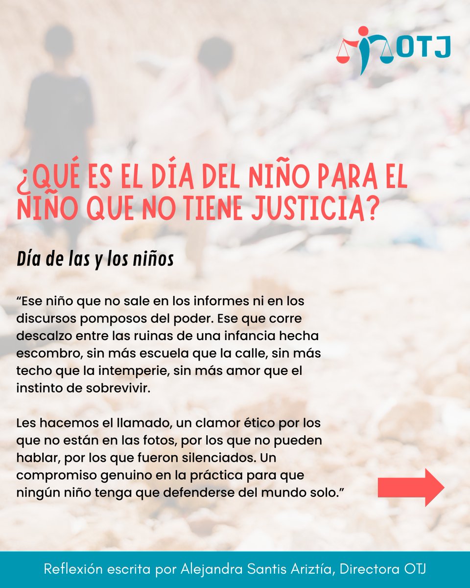Día de las y los niños

✍Una reflexión de OTJ, escrito por Alejandra Santis Ariztía, Directora de la Organización de Trabajadoras y Trabajadores Judiciales. 
 
¿Qué es el Día del Niño para el niño que no tiene justicia?

#díadelniñoydelaniña 
#infancia
#mejorinfancia