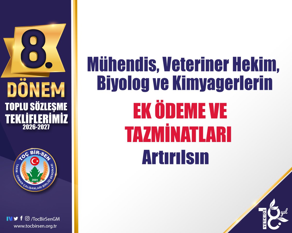 TocBirSenGM's tweet photo. ✅ Mühendis, Veteriner Hekim, Biyolog ve Kimyagerlerin Ek Ödeme ve Tazminatları Artırılsın
#ToçBirSeninTeklifi
#MemurunTeklifi https://t.co/NMDvwHuobF