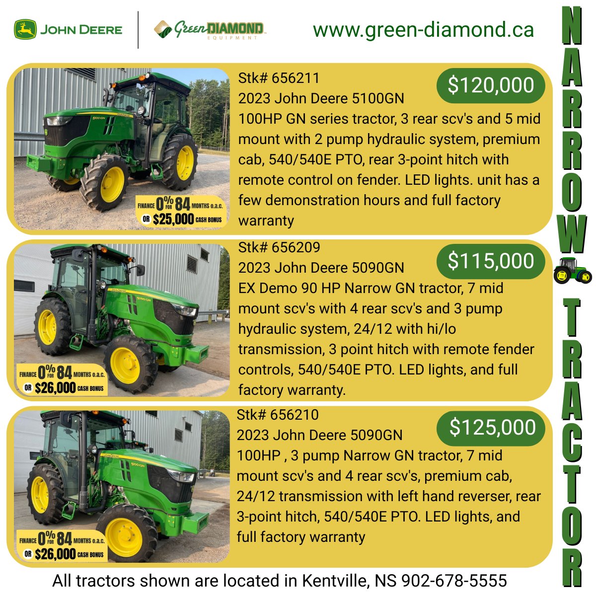 🚜 New &amp; Demo Units Available Now!
Take advantage of special financing or limited-time cash discounts on select models.

📍 Visit us at our Kentville branch – 1105 Hwy 359
📞 Or give us a call at 902-678-5555