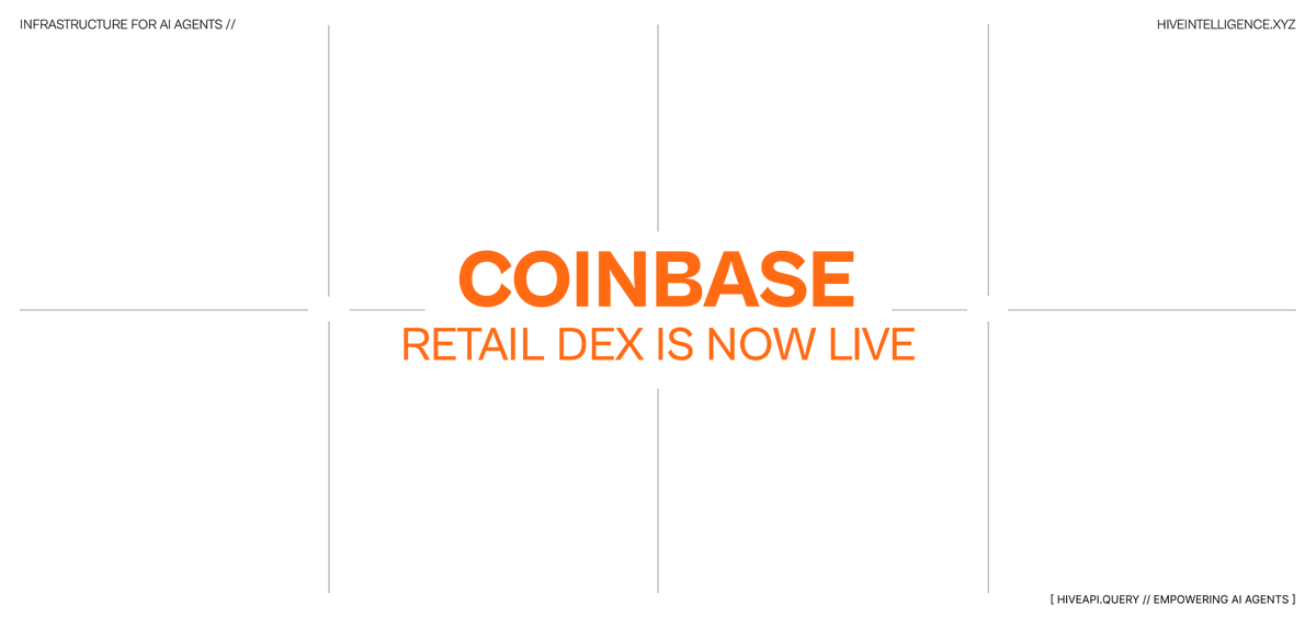 Hive Intelligence is a blockchain-native MCP server delivering real-time onchain intelligence to AI agents.

Millions of users can now join the future of intelligent, autonomous AI agents through <a href="/coinbase/">Coinbase 🛡️</a>’s new DEX integration.

Built on <a href="/base/">Base</a>.