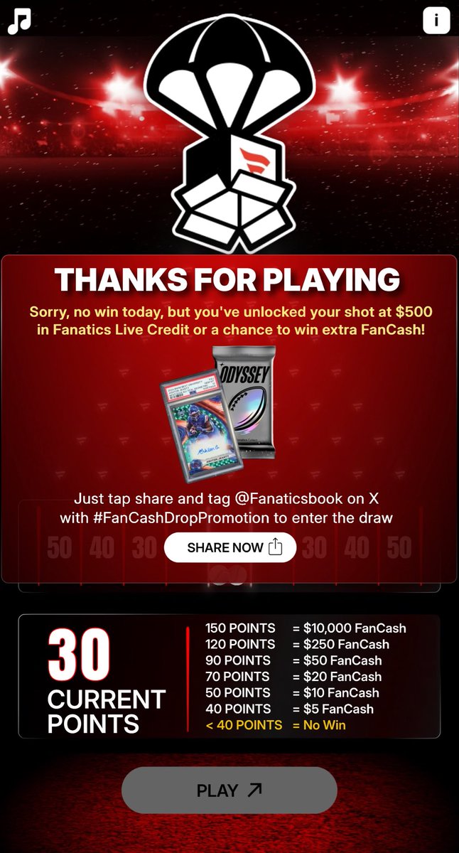 Play the #FanCashDropPromotion today
 fanatics.onelink.me/5kut/p6fykbjo