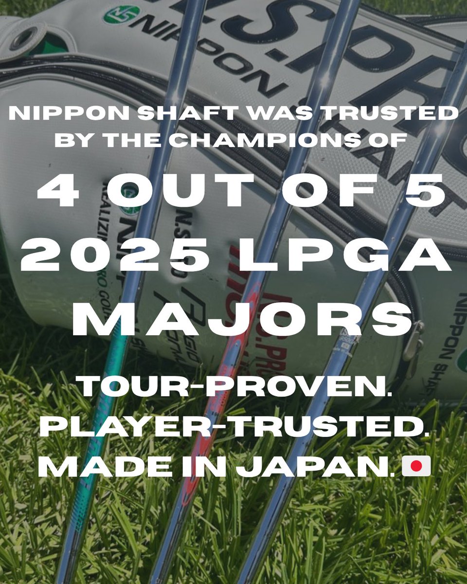 NipponShaft's tweet photo. 🏆 In 2025, Nippon Shaft was trusted by the champions of 4 of 5 LPGA Majors:
• Chevron Championship
• KPMG Women’s PGA Championship
• U.S. Women’s Open
• Evian Championship
Tour-proven. Player-trusted. Made in Japan. 🇯🇵
#NipponShaft #MODUS3 #GolfShafts https://t.co/vt4AR2Uj9G