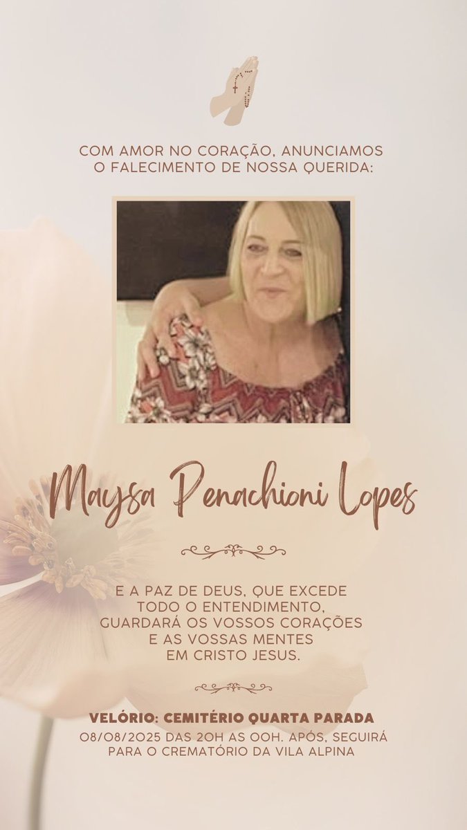 WilsonLopesJun5's tweet photo. É com muita dor que comunico o falecimento da Minha AMADA ESPOSA, @MaysaPenachioniLopes https://t.co/Gtm9hUUx58