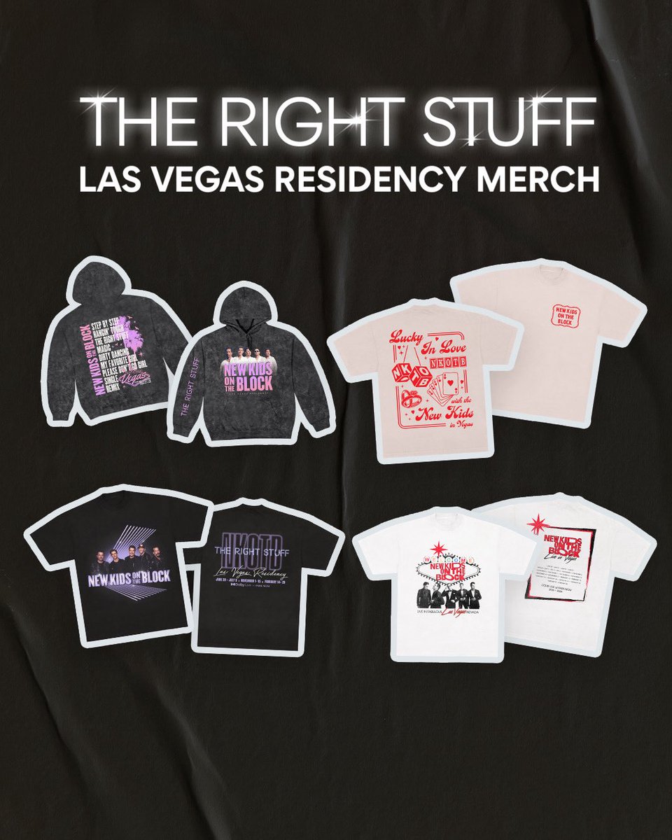NKOTB's tweet photo. 🚨Vegas Residency merch now available on our website! #TheRightStuff 🤖❤️ Shop now: https://t.co/8obxjmegWW https://t.co/HNkKTanXvu