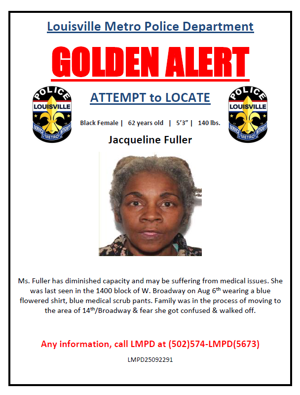 wave3news's tweet photo. Help us get the word out! A #GoldenAlert has been issued for Jacqueline Fuller. https://t.co/Qwze4K8Anf