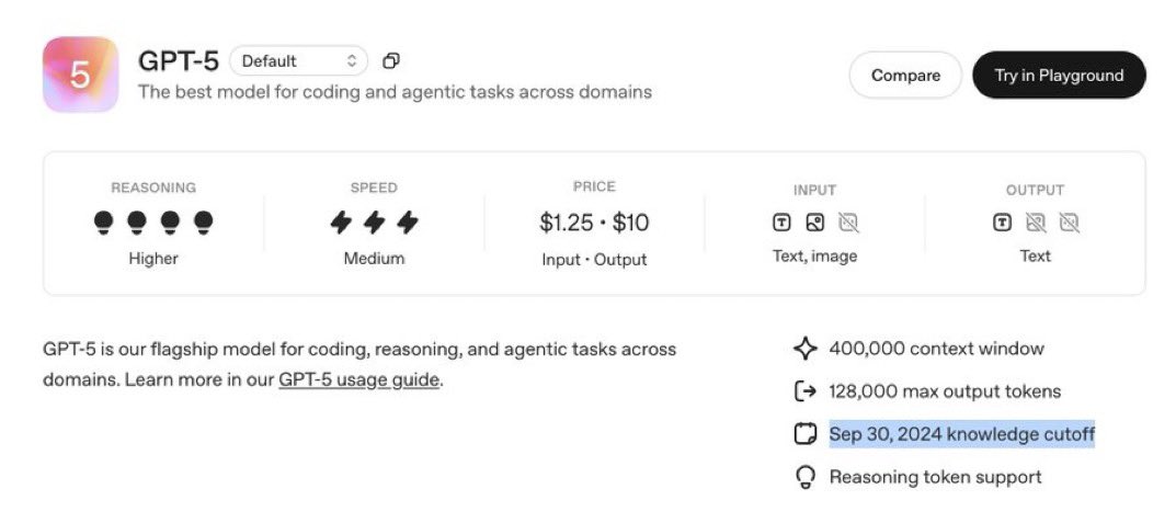 DotNetDreamer's tweet image. GPT5 knowledge cutoff in 2024! Why ??