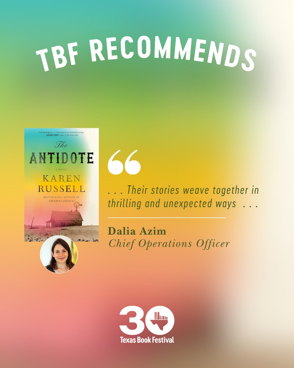 This week's #TBFRecommends comes from Chief Operations Officer, Dalia Azim: 

"I love the blend of history and invention that Karen Russell has brought to her latest novel, The Antidote... Their stories weave together in thrilling and unexpected ways ..."