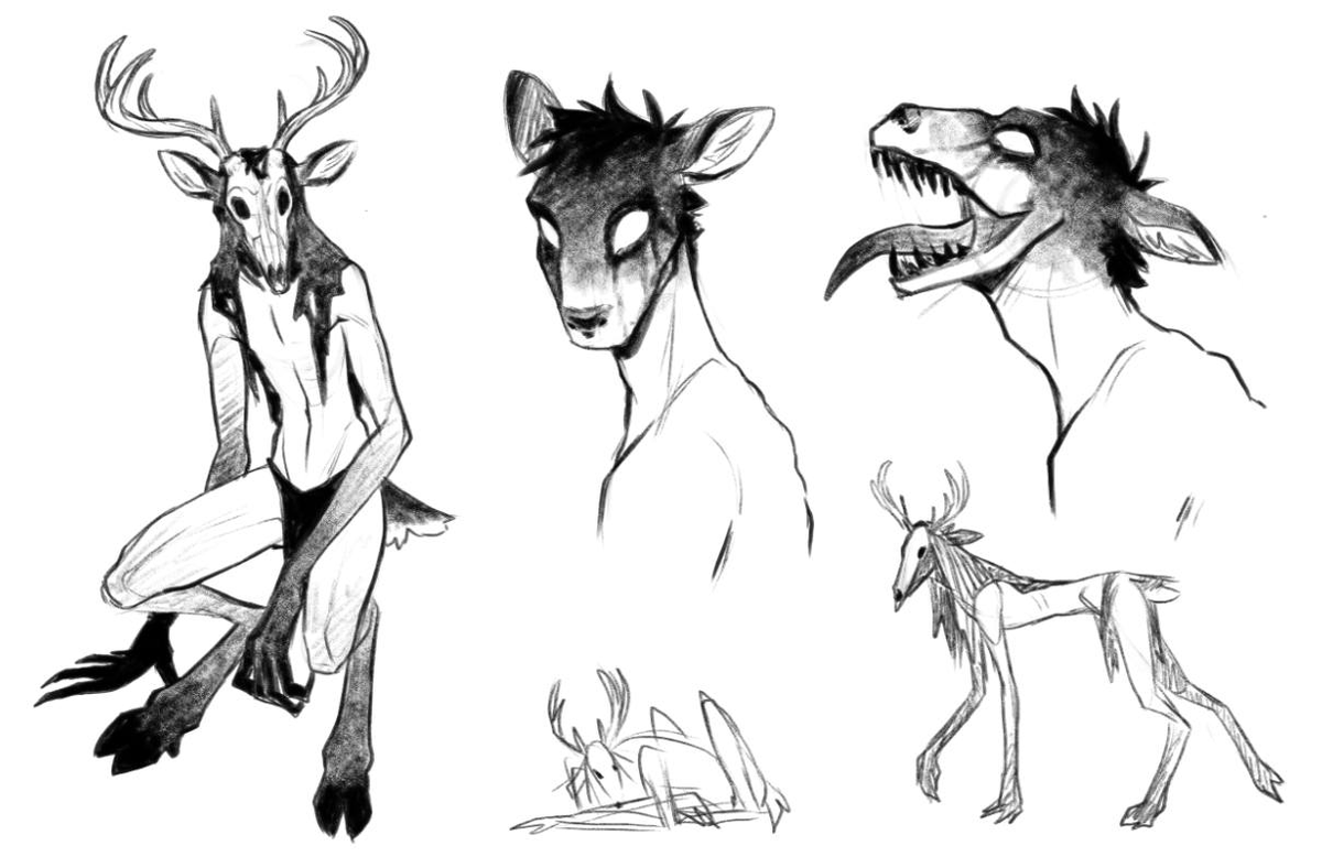 Gusanatsu's tweet image. Hace más de 10 años hice un personaje wendigo: Yatho. Desgraciadamente perdí los primeros bocetos pero aquí vamos de nuevo.
