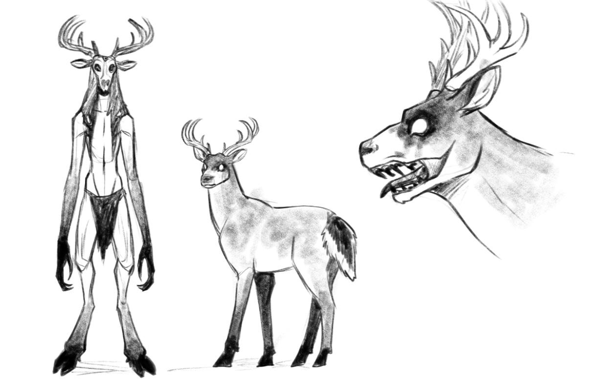 Gusanatsu's tweet image. Hace más de 10 años hice un personaje wendigo: Yatho. Desgraciadamente perdí los primeros bocetos pero aquí vamos de nuevo.