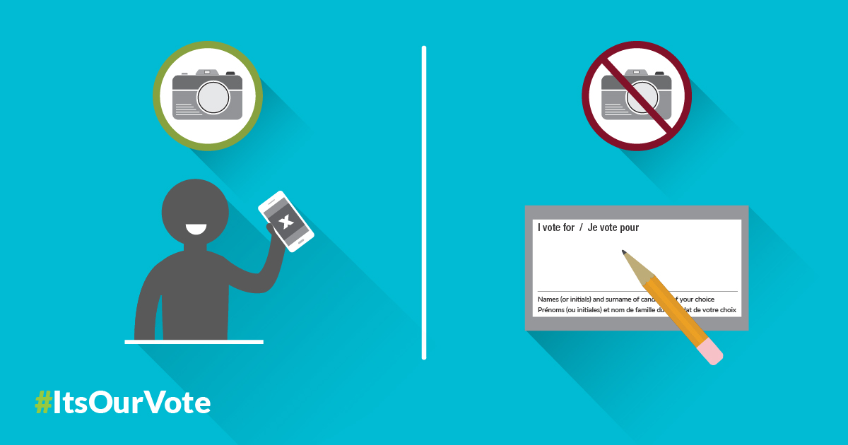ElectionsCan_E's tweet photo. Planning on taking a selfie at the polls? Remember: You can’t take photos of your ballot or behind the privacy screen. 🛑 But you can take a selfie outside the polling place. ☂️ Share your best shot and tag us! https://t.co/HbAwNt17yv