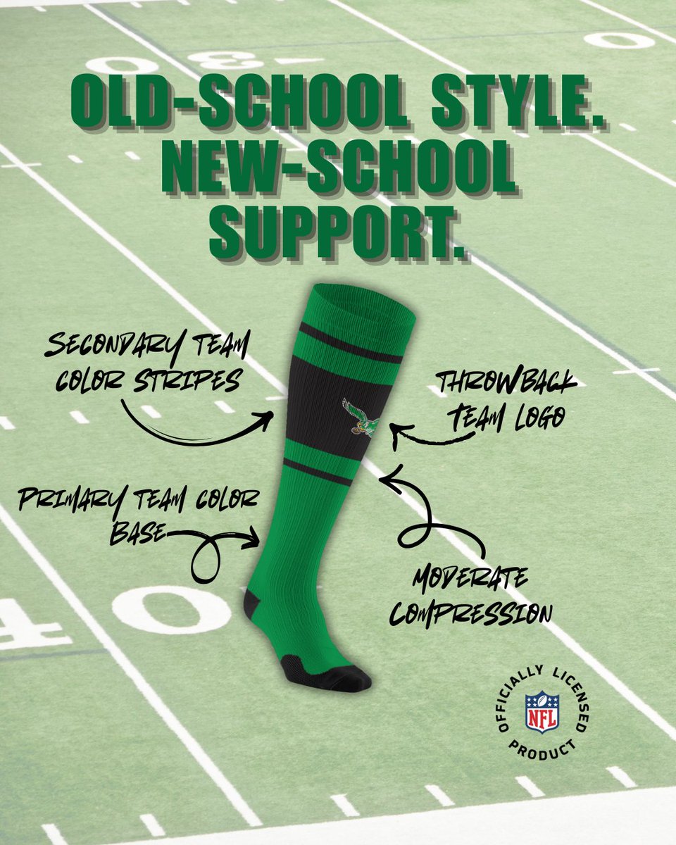 PROCompression's tweet image. Step back into the glory days with our NFL throwback socks! Vintage style meets game day comfort. Which team's throwback gear are you rocking this season? 🏈✨ #NFLThrowback #VintageVibes #GameDayStyle #PROCompression #SocksWithStyle