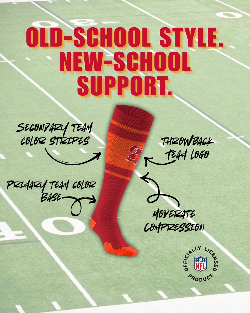 PROCompression's tweet image. Step back into the glory days with our NFL throwback socks! Vintage style meets game day comfort. Which team's throwback gear are you rocking this season? 🏈✨ #NFLThrowback #VintageVibes #GameDayStyle #PROCompression #SocksWithStyle