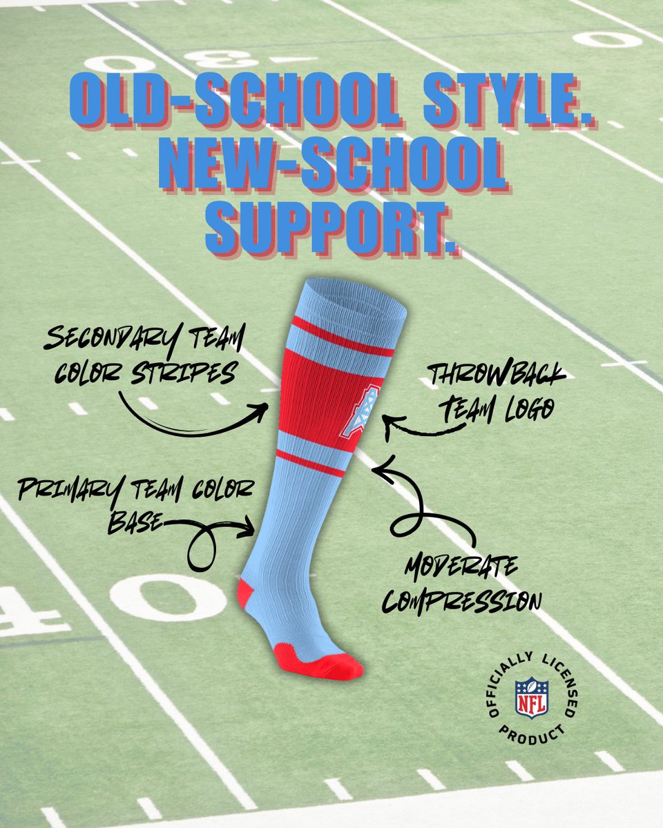 PROCompression's tweet image. Step back into the glory days with our NFL throwback socks! Vintage style meets game day comfort. Which team's throwback gear are you rocking this season? 🏈✨ #NFLThrowback #VintageVibes #GameDayStyle #PROCompression #SocksWithStyle