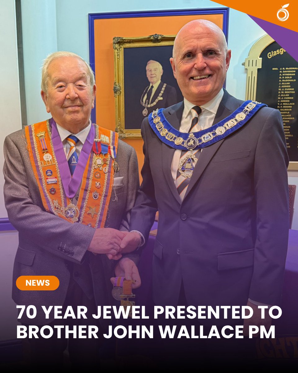 OrangeOrderScot's tweet photo. ποΈ Congratulations to Bro. John Wallace PM of L.O.L. 440, who was presented with his 70 Year Jewel on Monday 4th August at 49th District Orange Halls.
An incredible milestone recognising a lifetime of loyal service to his Lodge and the Institution.
#OrangeOrder #70YearsService https://t.co/O7O4FYPKw0