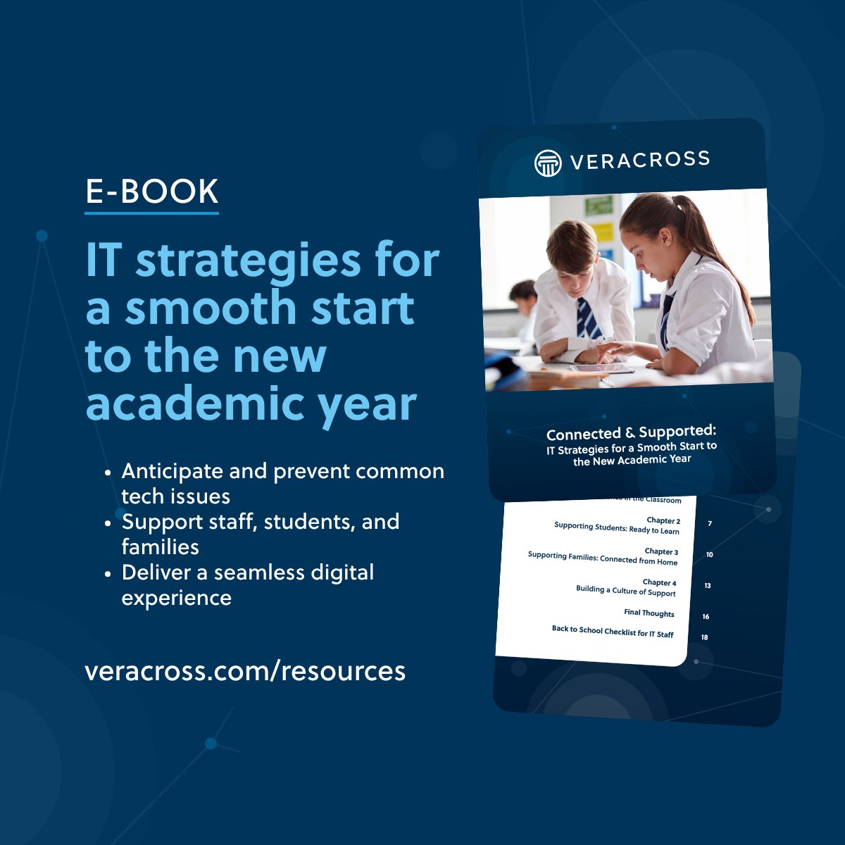 It's August, so it must be time to start planning for back-to-school - but don't worry, we've got you covered.  Our e-book, "Connected &amp; Supported," is 20 pages of practical advice collected from IT Directors at independent schools. Download it at veracross.com/resources