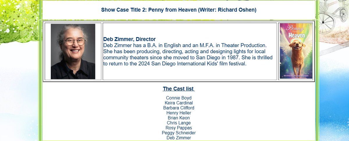 This year, we will have two live screenplay showcases that will be presenting on Saturday, August 23, evening. Congratulations to "Penny from Heaven" (Writer: Richard Oshen), director Deb Zimmer and her casts choice you as their live show script.