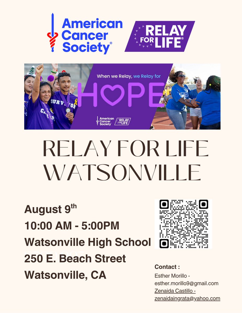 Pajaro Valley Unified School District (@pajarovalleyusd) on Twitter photo #PVUSD is proud to sponsor and support Relay for Life's event at Watsonville High! Join us on Aug. 9, starting at 10 AM!
@pvft <a href="/pvusd_merit/">PVUSD Personnel Commission</a> @relayforlife @watsonvillecity #PVUSD is proud to sponsor and support Relay for Life's event at Watsonville High! Join us on Aug. 9, starting at 10 AM!
@pvft <a href="/pvusd_merit/">PVUSD Personnel Commission</a> @relayforlife @watsonvillecity