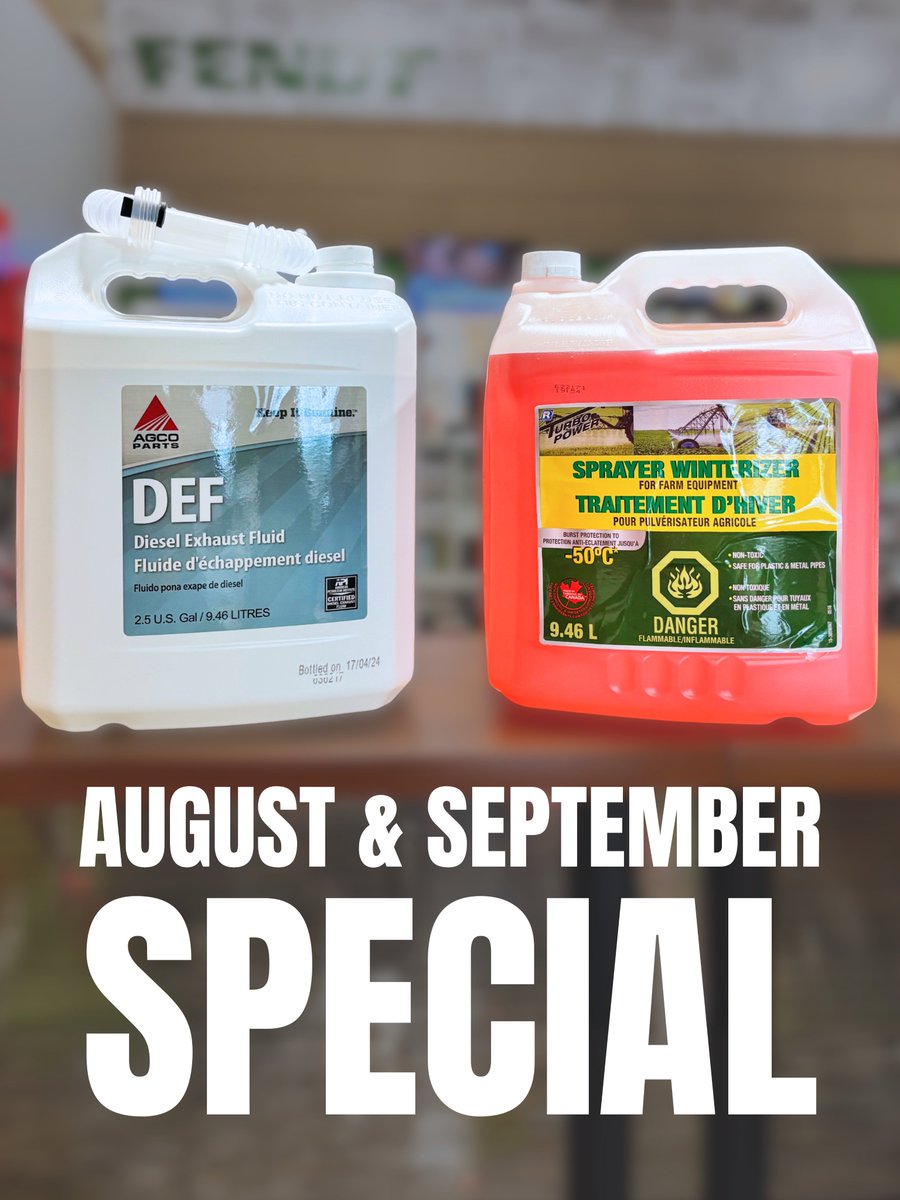 🚜 August &amp; September Specials Are Here!❄️
Stock up and save on DEF and Sprayer Winterizer — your go-to essentials for keeping equipment running clean and winter-ready!
📍 Visit us in-store or call today!
📅 Offers valid through September — don’t miss out!

#fulllineag