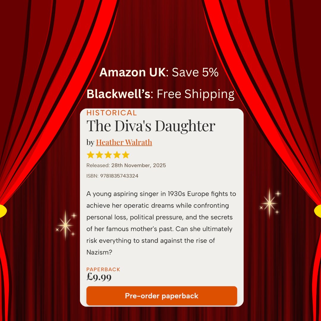 A huge thanks to everyone who has pre-ordered THE DIVA'S DAUGHTER or asked for details! ❤️ Amazon UK is currently offering 5% off paperback copies, and Blackwell's includes free shipping to the US. Link in my bio! 📖 #histfic #historicalfiction #books #romance #writingcommunity