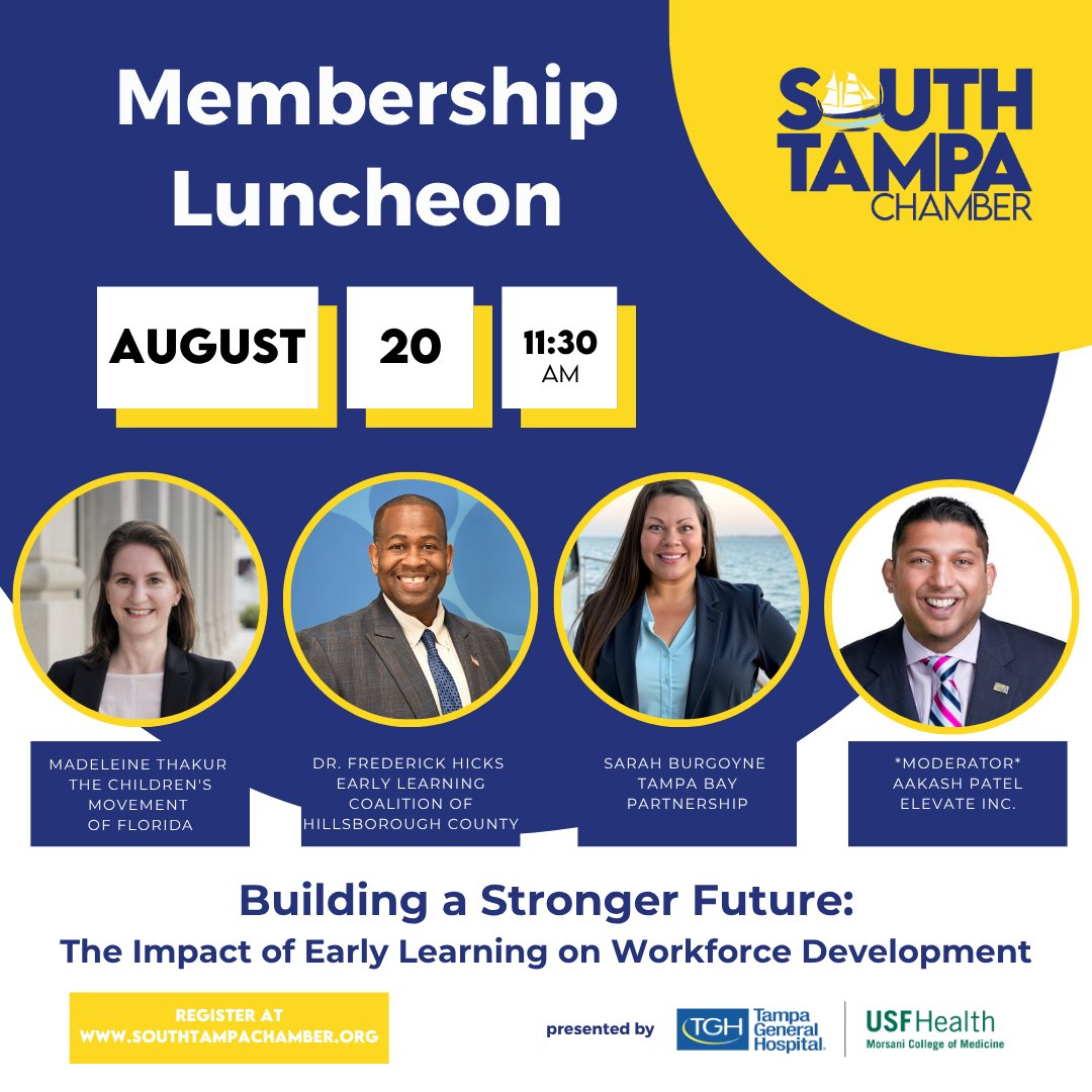 The Children's Movement of Florida (@childmovementfl) on Twitter photo 📣 Join our CEO Madeleine Thakur on Aug 20 for a South Tampa Chamber luncheon on how early learning builds a stronger workforce & future.
🎟 Use code SPEAKER25: bit.ly/47jbJmr
@SouthTampaChamber <a href="/KellyFlannery/">Kelly Flannery</a> <a href="/TBPartnership/">Tampa Bay Partnership</a> @apatel_times
#EarlyLearning 📣 Join our CEO Madeleine Thakur on Aug 20 for a South Tampa Chamber luncheon on how early learning builds a stronger workforce & future.
🎟 Use code SPEAKER25: bit.ly/47jbJmr
@SouthTampaChamber <a href="/KellyFlannery/">Kelly Flannery</a> <a href="/TBPartnership/">Tampa Bay Partnership</a> @apatel_times
#EarlyLearning