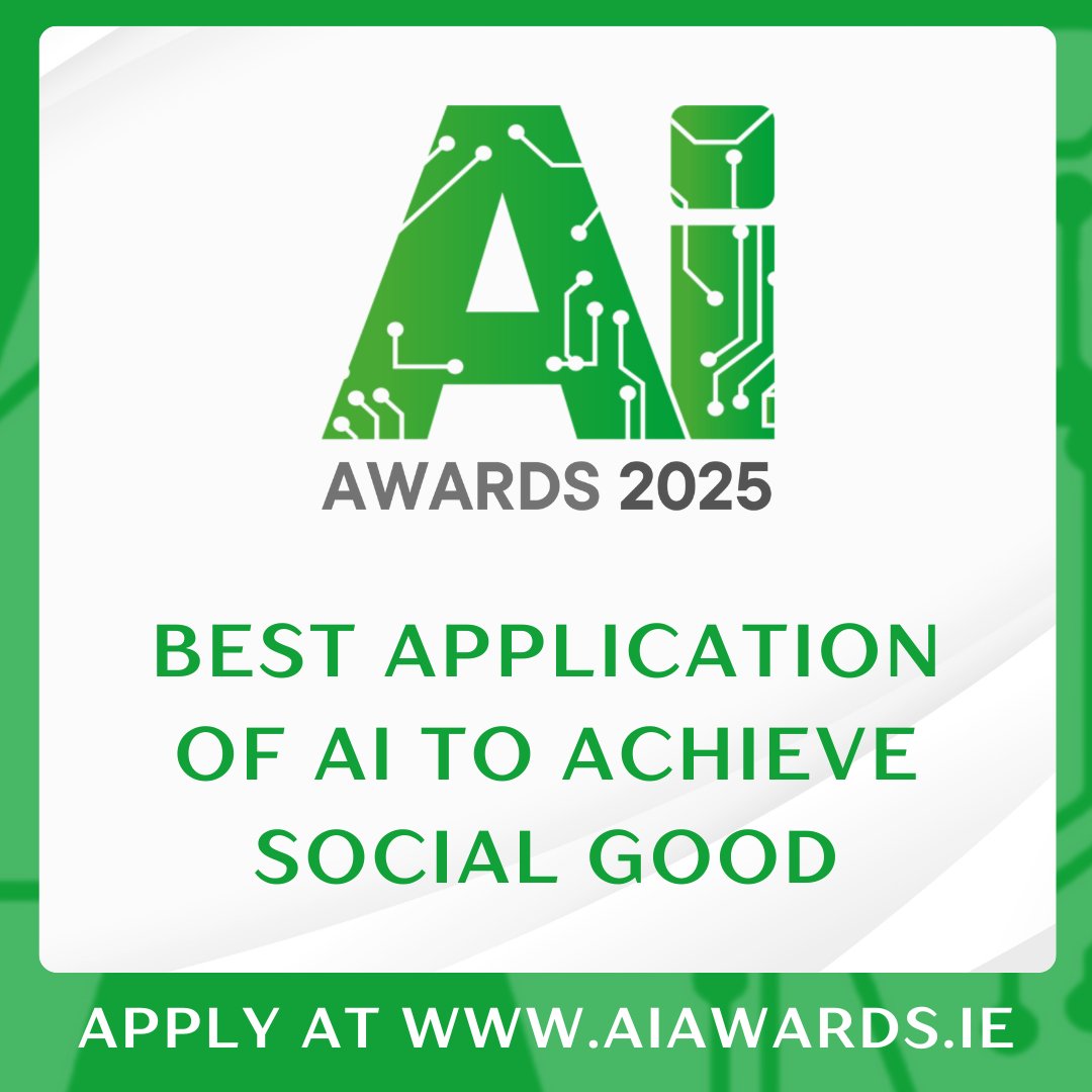 Time is running out to apply for the 2025 #AIAwardsIrl, including the Best Application of #AI to achieve #SocialGood award which celebrates disruptive AI-based solutions that address significant national and global #societalchallenges

Apply Now 👉aiawards.ie/best-ai-social…