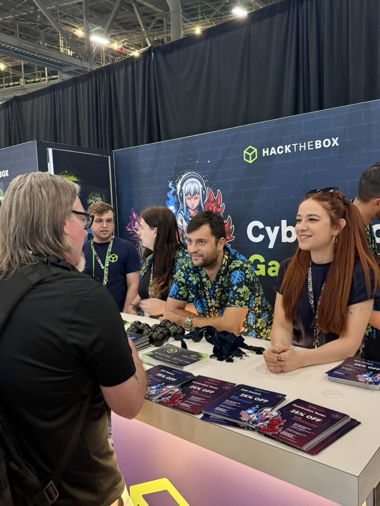 hackthebox_eu's tweet photo. The team is ready to meet you 🫂
Catch us at #DEFCON in the Exhibitors Hall! Stop by for a chat, grab some exclusive swag, and connect with the HTB crew.

We’ve got 2 epic #CTFs waiting for you:
🚩 Data Dystopia CTF
🚩 Prompt Crash CTF – in collaboration with @Google 

Swing by our booth to get your secret code to join the games. Don’t miss out!

#HackTheBox #HTB #CyberSecurity #Hacking #CaptureTheFlag #Community